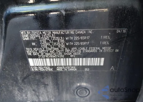 2016 Toyota Rav4 Le from USA, damaged, VIN 2T3ZFREV8GW274292